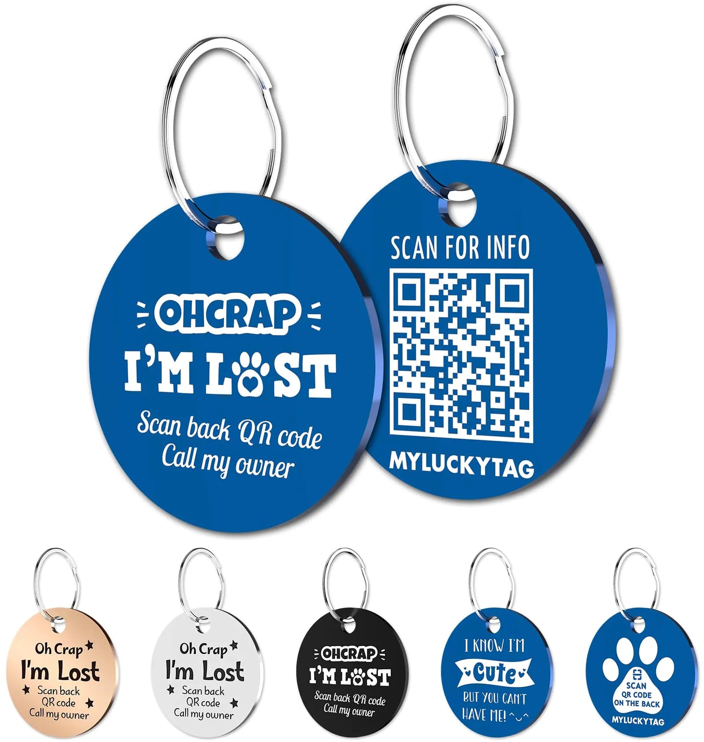 MYLUCKYTAG QR Code Stainless Steel Pet ID Tag Personalized Dog Tag Online Pet Profile Pet Location Alert Email Digital Pet Tag Durable Pet ID Dog Collar Tag Engraved Pet Tag